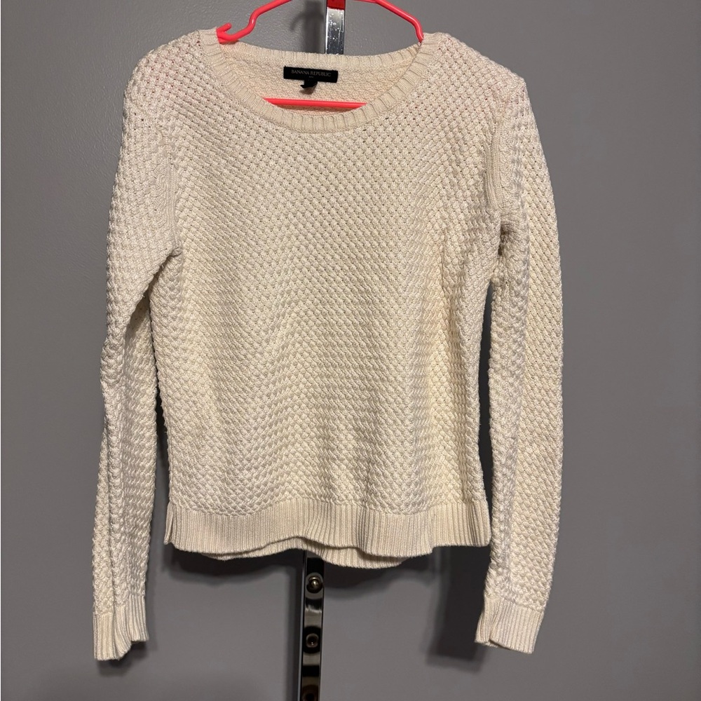 Banana Republic Women's Knit Sweater Ivory Long Sleeve Cotton Blend, Size Large